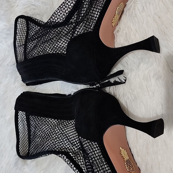 AQUAZZURA  Brera Pointed Toe Mesh Bootie Elegant Black Mesh Stiletto  Size41 - Picture 7 of 14